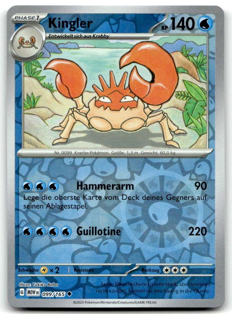 Kingler 099/165 151 trading card