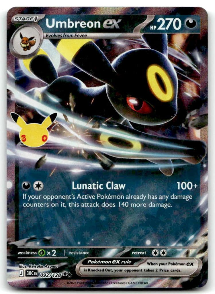 Umbreon ex 092/128 Unknown (30th Anniversary marking; set identification unconfirmed) trading card