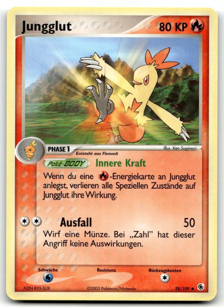 Jungglut 28/109 EX Rubin & Saphir trading card