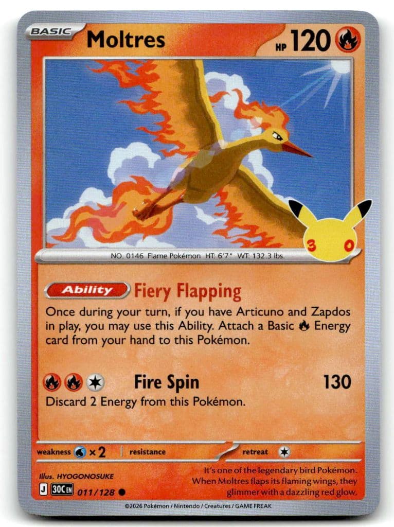 Moltres 011/128 30th Anniversary Collection trading card