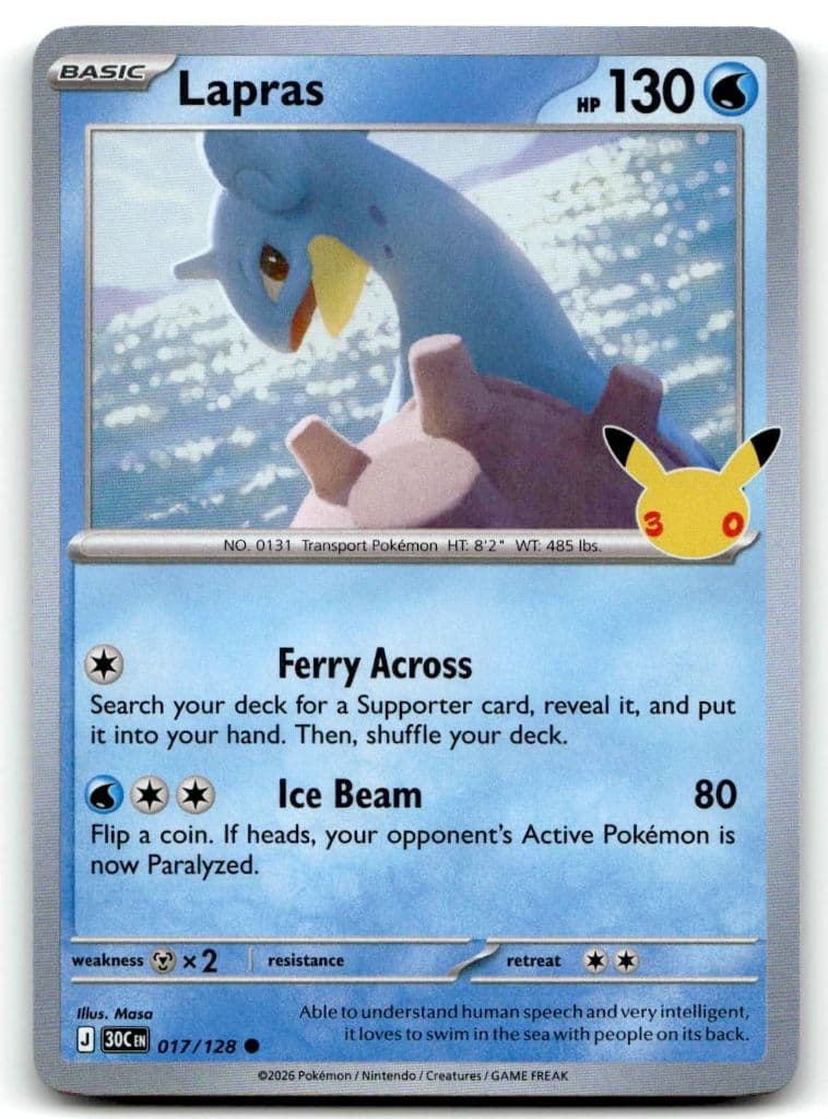 Lapras 017/128 30th Anniversary trading card
