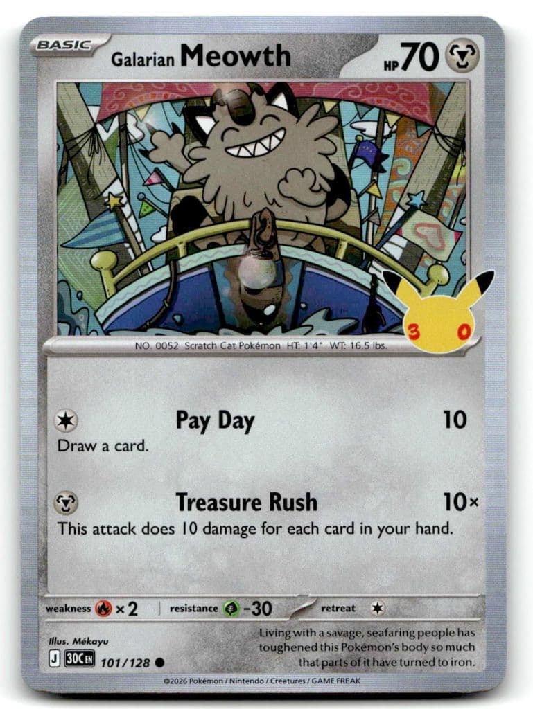 Galarian Meowth 101/128 30th Anniversary Collection trading card