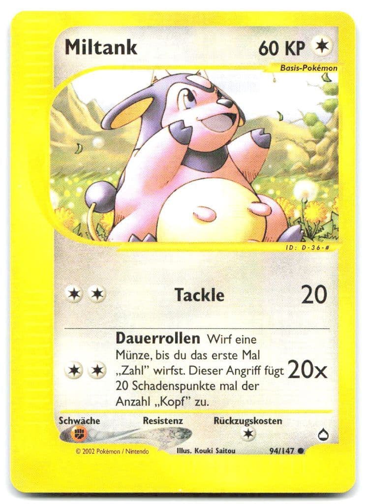 Miltank 94/147 Aquapolis trading card